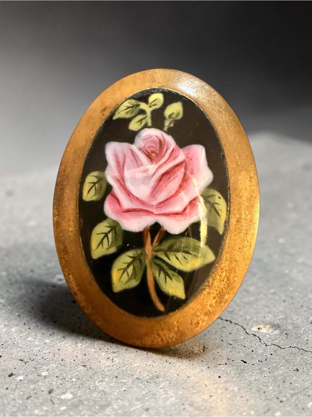 Vintage Victorian Hand-Painted Enamel Rose Brooch Limoges Style Floral Pin